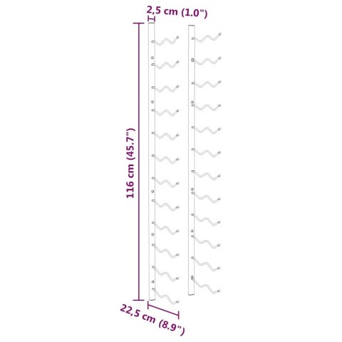 Uchwyty ścienne na 24 butelki wina, 2 szt., złote, żelazne