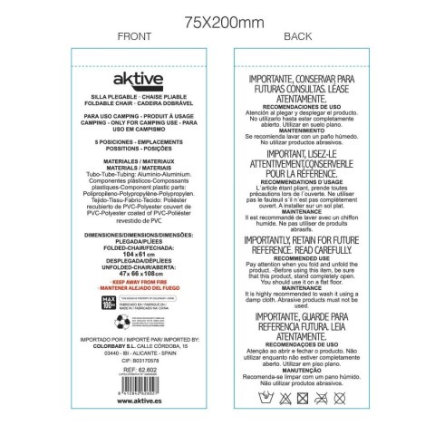 Składanego Krzesła Aktive Mykonos 47 x 108 x 66 cm (4 Sztuk)