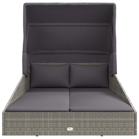 Leżak ze składanym dachem, szary, 200x114x128 cm, polirattan