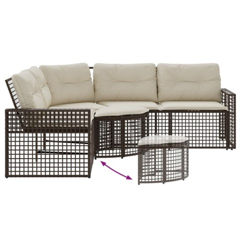 Narożna sofa ogrodowa z poduszkami i podnóżkiem, polirattan