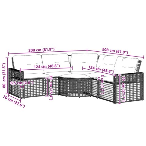 Narożna sofa ogrodowa z poduszkami i podnóżkiem, polirattan