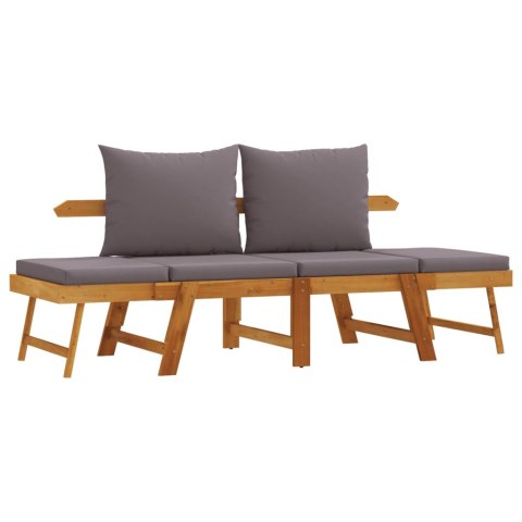 Ławka ogrodowa z poduszkami, 2-w-1, lite drewno akacjowe