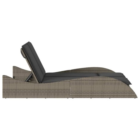 Leżanka z poduszkami, szara, 114x205x73 cm, polirattan