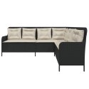 Narożna sofa ogrodowa z poduszkami, czarny polirattan
