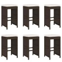 Ogrodowe stołki barowe z poduszkami, 6 szt, brązowe, polirattan