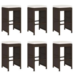Ogrodowe stołki barowe z poduszkami, 6 szt, brązowe, polirattan