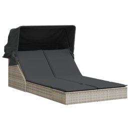 Podwójna leżanka z zadaszeniem i poduszkami, jasnoszara