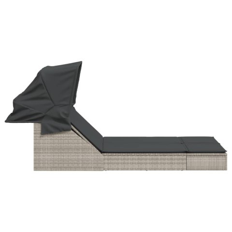 Podwójna leżanka z zadaszeniem i poduszkami, jasnoszara