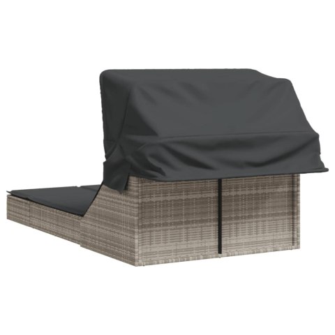 Podwójna leżanka z zadaszeniem i poduszkami, jasnoszara