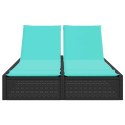 Podwójny leżak z poduszkami, czarny, polirattan
