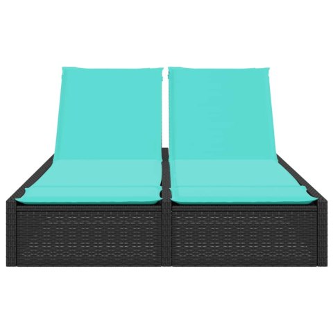 Podwójny leżak z poduszkami, czarny, polirattan