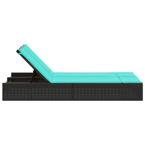 Podwójny leżak z poduszkami, czarny, polirattan