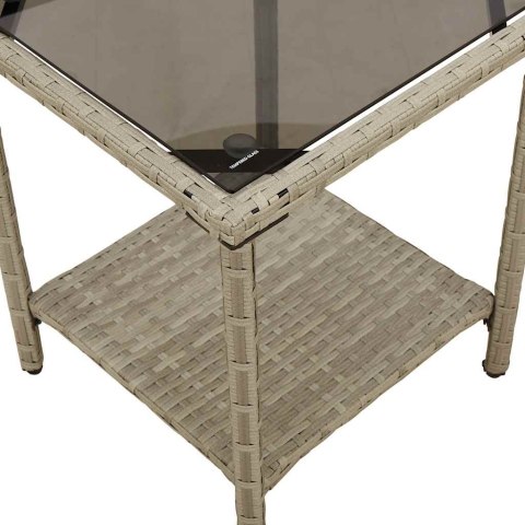 Sofa ogrodowa ze stołem i poduszkami w kształcie litery L