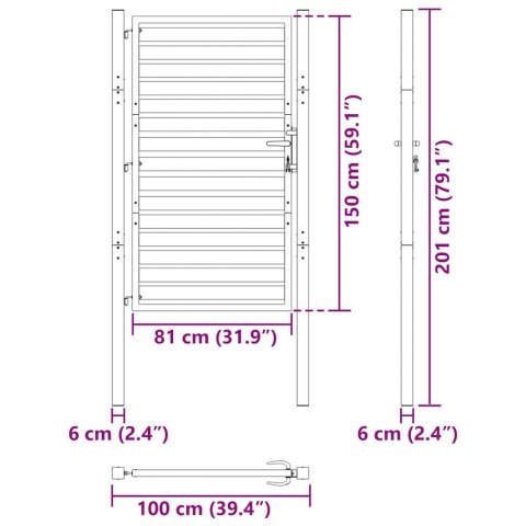 Brama ogrodowa zamykana na klucz, czarna, 100x150cm, aluminiowa