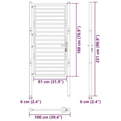 Brama ogrodowa zamykana na klucz, czarna, 100x180cm, aluminiowa