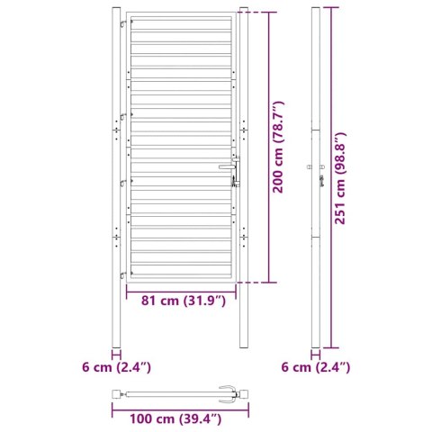 Brama ogrodowa zamykana na klucz, czarna, 100x200cm, aluminiowa
