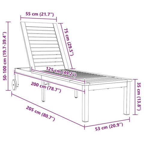 Leżak Olej Naturalny 205 x 53 x 100 cm Lite Drewno Akacji