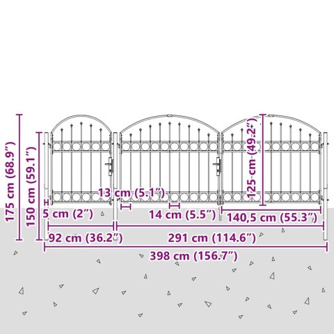 Brama ogrodowa z łukowym szczytem Szary 4 x 1,25 m Stal