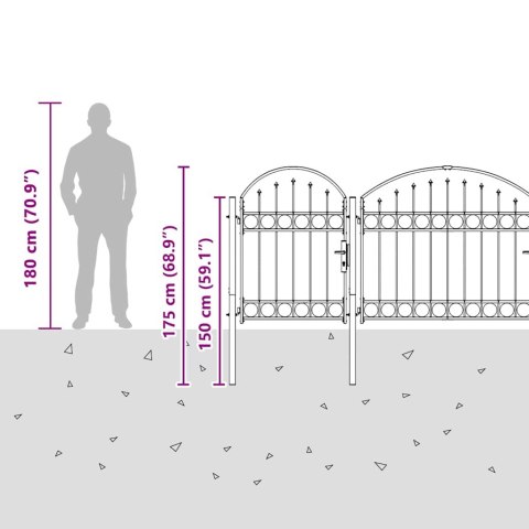 Brama ogrodowa z łukowym szczytem Szary 4 x 1,25 m Stal