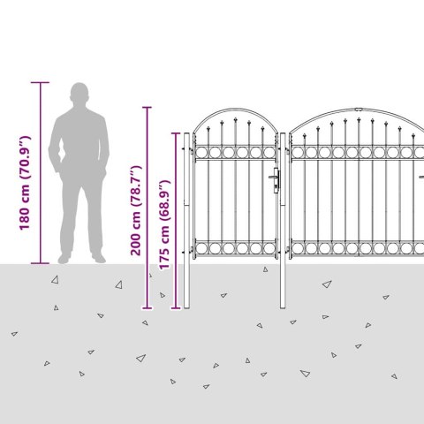 Brama ogrodowa z łukowym szczytem Szary 400 x 100 cm Stal