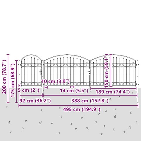 Brama ogrodowa z łukowym szczytem Szary 500 x 100 cm Stal