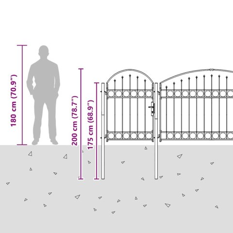 Brama ogrodowa z łukowym szczytem Szary 500 x 100 cm Stal