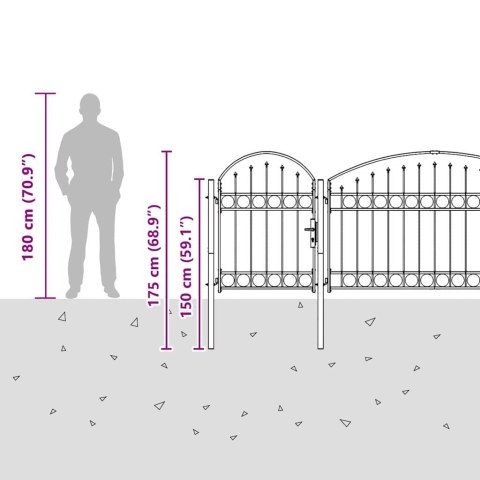 Brama ogrodowa z łukowym szczytem Szary 500 x 75 cm Stal