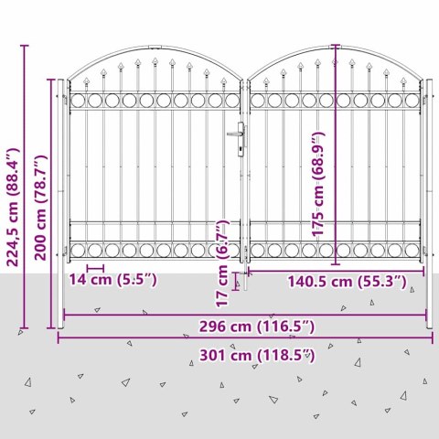 Brama ogrodzeniowa Z blokadą Szary 301 x 224.5 cm Stal
