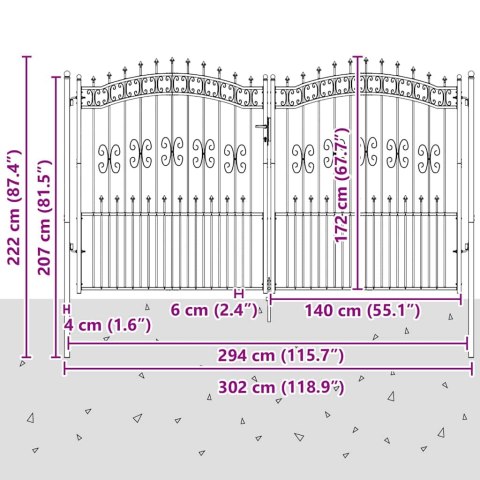 Bramka ogrodzeniowa z ostrym szczytem Szary 305 x 175 cm Stal