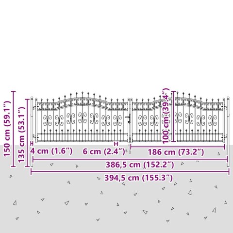 Bramka ogrodzeniowa z ostrym szczytem Szary 404 x 100 cm Stal
