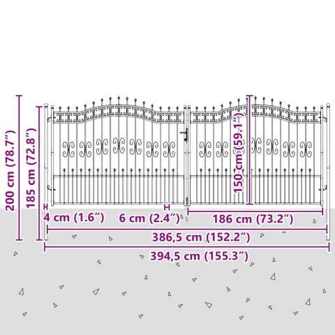 Bramka ogrodzeniowa z ostrym szczytem Szary 404 x 150 cm Stal