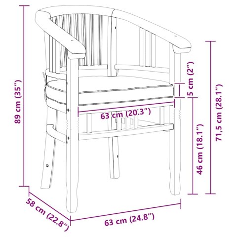 Krzesło 2 pcs Brązowy 63 x 58 x 89 cm Lite drewno teakowe