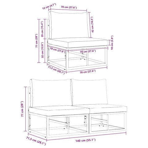 Meble Ogrodowe z poduszką 2 pcs Czarny 70 x 71,5 x 71 cm Metal