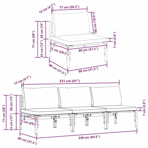Meble Ogrodowe z poduszką 3 pcs Antracyt 80 x 80 x 71 cm Stal