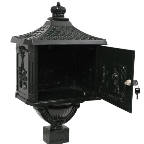 Skrzynka na listy na słupku w stylu vintage, aluminium, zielona