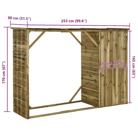 Szopa na drewno i narzędzia, sosna, 253 x 80 x 170 cm