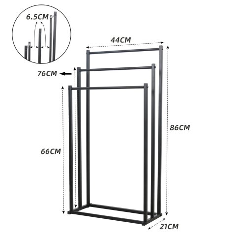 Stojak na ręczniki 3 szczeble - czarny - M