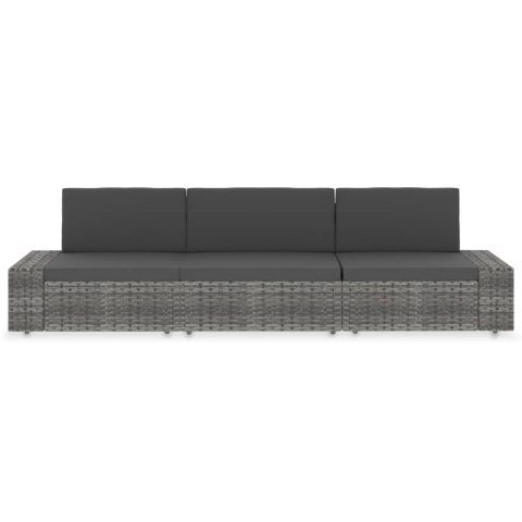 Sofa modułowa 3-osobowa, rattan PE, szara