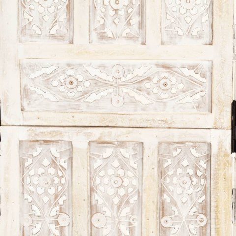 Parawan 5-panelowy, rzeźbiony, biały, 200x165 cm, drewno mango