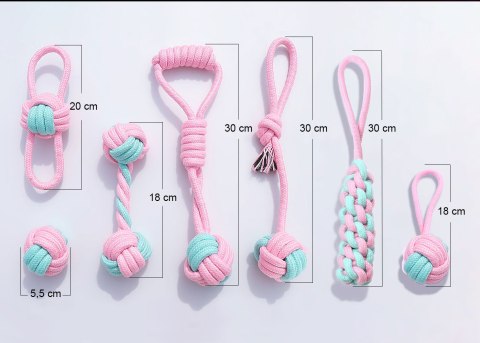 Zestaw 7 zabawek szarpaków dla psa PINKY