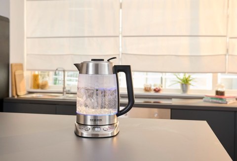 SEVERIN CZAJNIK ELEKTR. SZKŁO-STAL, REGULACJA TEMP. W PODST. AUTO. PROGRAMY, SITKO DO HERBATY, 1,7 L, MOC 3000W WK3480