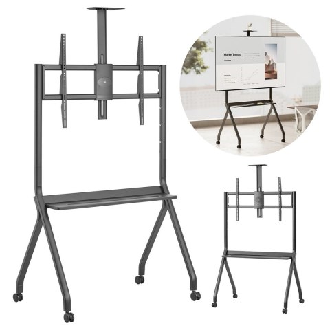 MACLEAN WÓZEK DO TV, PÓŁKA NA KAMERĘ, NA KÓŁKACH, 55-100", MAX. OBCIĄŻENIE 120KG/10KG PÓŁKA, MAX. VESA 900X600 MC-114 B