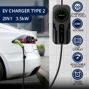 Qoltec Mobilna ładowarka do samochodu elektrycznego EV z regulacją 2w1 Typ2 SCHUKO 3.5kW 230V LCD Przenośna Wallbox 5m