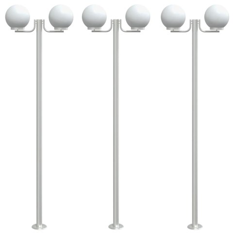 Stojące lampy ogrodowe, 3 szt, srebrne, 215 cm, stal nierdzewna