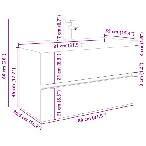 Szafka pod umywalkę z wbudowaną umywalką i baterią Stare drewno