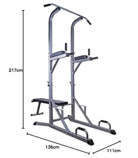 Wieża treningowa fitness 5w1 z ławką i drążkiem, 120 kg