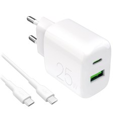 Ładowarka sieciowa USB-A USB-C z kablem USB-C 25W 1.2m - biała