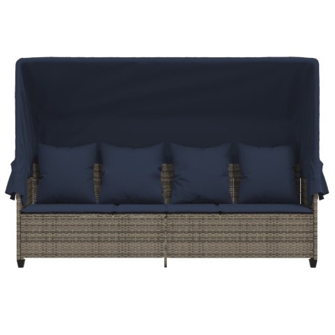 Leżanka z zadaszeniem i poduszkami, szara, polirattan