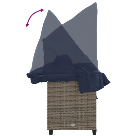 Leżanka z zadaszeniem i poduszkami, szara, polirattan