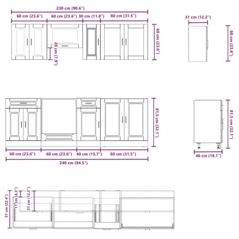 Zestaw szafek kuchennych Kalmar 8-częściowy szary dąb sonoma